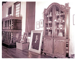 Paarl, 1952. Interior of Huguenot museum, display cabinet.