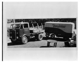 Circa 1951. SAR Thornycroft truck No B9051 with SAR mobile container trailer.