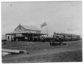 Creighton, 1907. Decorated first train entering station.