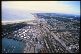 Port Elizabeth, March 1986. Aerial view of tank farm at Port Elizabeth Harbour. [T Robberts]