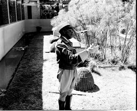 Port Elizabeth, 1947. Snake park with snake handler Johannes Molikoe.
