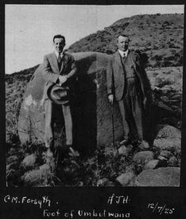 Ladysmith district, 12 July 1925. Messrs CM Forsyth and AJ Hall at the foot of Umbulwana hill. (A...