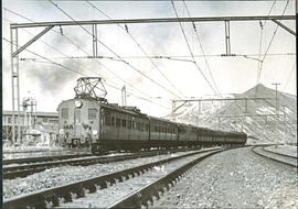 Johannesburg, 1939. Electric train alongside mine dump.