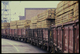 Goods wagons with timber.