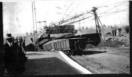 Circa 1925. Derailment and collapsed gantry in station. (Album on Natal electrification)