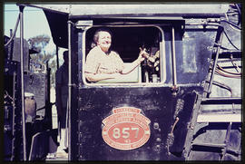 Bloemfontein. SAR Class 16E No 857  'Ann Smith Bloemfontein Queen' showing the lady herself in th...