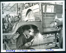 Uitenhage, 1957. Interior of Volkswagen car assembly factory.