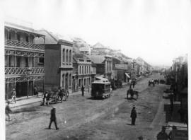 Port Elizabeth, 1870. Street scene with trams.