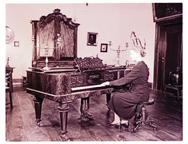 Paarl, 1952. Interior of Huguenot museum with 200 year old piano.