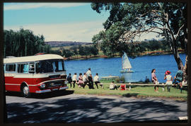 Johannesburg. SAR Leyland Royal Tiger tour bus No MT16308 at Emmarentia dam. SAR Tourist Service.